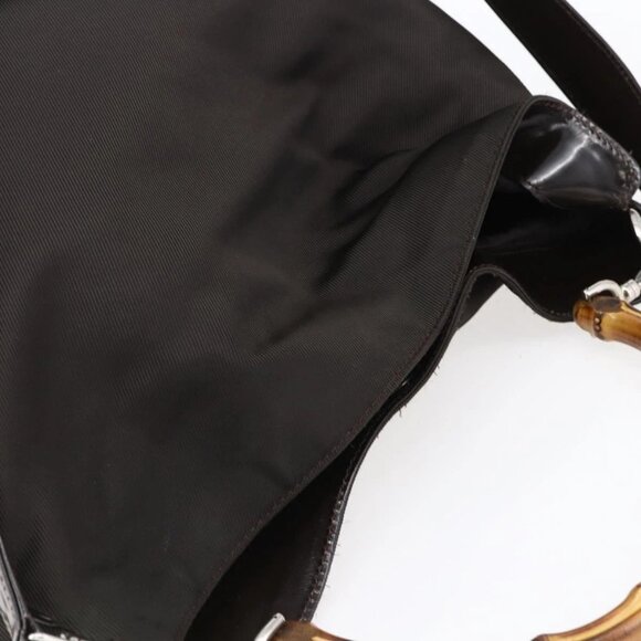 GUCCI Bamboo Hand Bag Nylon 2way Brown Silver 001 2123 1577 Auth 148948 - Picture 7 of 16